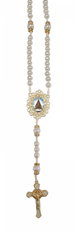 T-081 - Terço pérola branca Nossa Senhora Aparecida