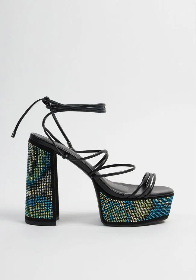 Sandália meia pata com hot fix lança perfume 34 Azul