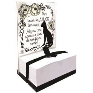 ENFEITE DE MESA COM BLOCO PARA ANOTAÇÕES NEM TODOS OS ANJOS...GATO 15X10X7