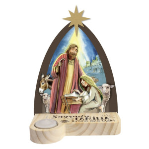 ENFEITE DE MESA COM VELA SAGRADA FAMÍLIA 22X16X8,5