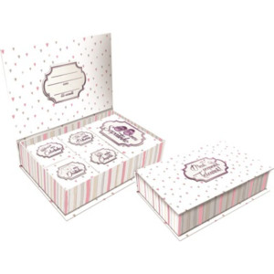 CAIXA RIGIDA LEMBRANÇAS MEUS PEQUENOS TESOUROS ROSA LISTRADO 27,5X18X6,5