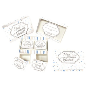 CAIXA RIGIDA PEQUENA PEQUENOS TESOUROS AZUL LISTRADO 10X17X7