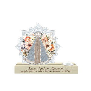 ENFEITE DE MESA COM VELA NOSSA SENHORA APARECIDA...15,5X20X4,5
