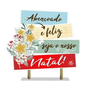 ENFEITE DE MESA COM PLAQUINHAS ABENÇOADO E FELIZ...17X17