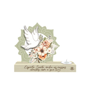 ENFEITE DE MESA COM VELA ESPÍRITO SANTO ENCHA OS NOSSOS...15,5X20X4,5