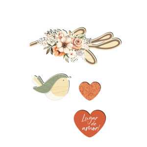 MÓBILE DE PAREDE FLORAL COM PÁSSARO LUGAR DE AMOR...20X15,5