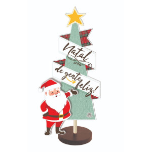 ENFEITE DE MESA COM PINHEIRO E PAPAI NOEL FELIZ NATAL33X15