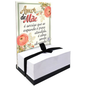 ENFEITE DE MESA COM BLOCO PARA ANOTAÇÕES AMOR DE MÃE...15X10X7