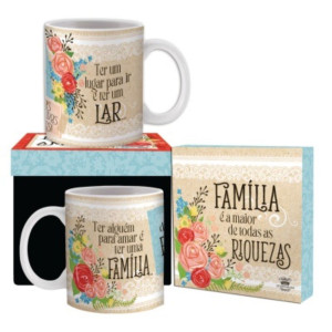 CANECA CERÂMICA TER UM LUGAR PARA IR...FLORAL VERMELHO 