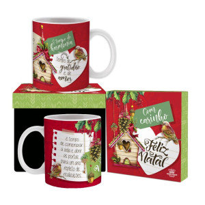 CANECA CERÂMICA FELIZ NATAL É TEMPO DE HARMONIA 