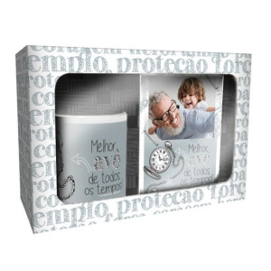 CAIXA PRESENTE COM PORTA RETRATO E CANECA MELHOR AVÔ 16X23X8,5