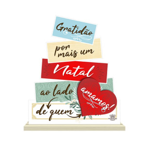 ENFEITE DE MESA COM PLAQUINHAS GRATIDÃO POR MAIS UM NATAL...20X20,5