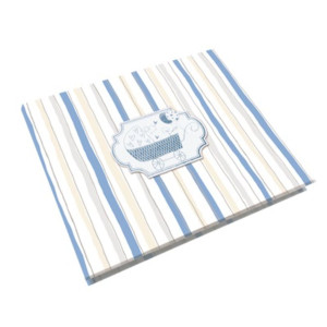 CAIXA RIGIDA COM ALBUM BEBÊ LISTRADO AZUL 26X22,5