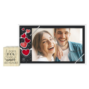 PORTA RETRATO COM ELÁSTICO E CUBO E PARA NÓS TODO O AMOR 12X23