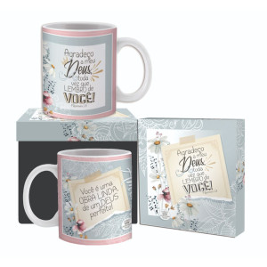 CANECA CERÂMICA AGRADEÇO A MEU DEUS TODA VEZ QUE LEMBRO DE VOCÊ