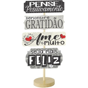 ENFEITE DE MESA COM PLAQUINHAS PENSE POSITIVAMENTE...28,5X13,5