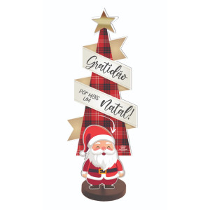 ENFEITE DE MESA COM PINHEIRO GRATIDÃO POR MAIS UM NATAL 33X15