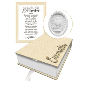 CAIXA BAÚ COM APLIQUE ORAÇÃO DA EUCARISTIA 4,5X20X14,5