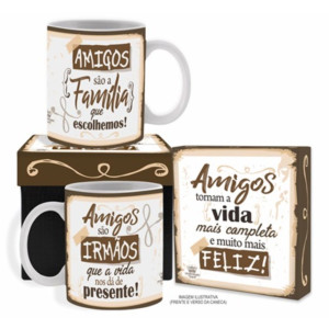 CANECA CERÂMICA AMIGOS SÃO A FAMÍLIA