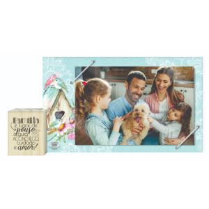 PORTA RETRATO COM ELÁSTICO E CUBO FAMÍLIA É LUGAR DE POUSO...12X23