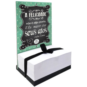 ENFEITE DE MESA COM BLOCO PARA ANOTAÇÕES A FELICIDADE...15X10X7