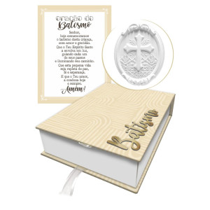 CAIXA BAÚ COM APLIQUE ORAÇÃO DO BATISMO 4,5X20X14,5