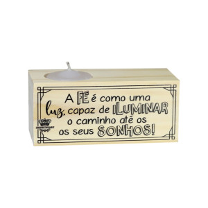 ENFEITE DE MESA COM VELA A FÉ É COMO UMA LUZ 5X11X5