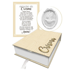 CAIXA BAÚ COM APLIQUE ORAÇÃO DA CRISMA 4,5X20X14,5