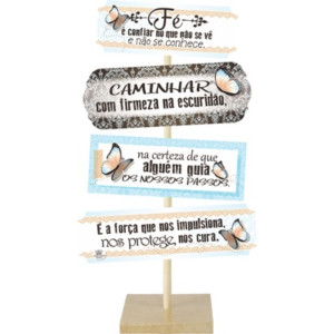 ENFEITE DE MESA COM PLAQUINHAS FÉ É CONFIAR...27,5X14