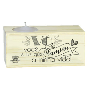 ENFEITE DE MESA COM VELA VÓ VOCÊ É LUZ QUE ILUMINA...5X11X5