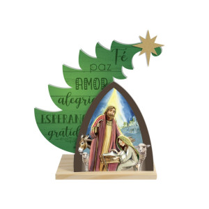 ENFEITE DE MESA COM ÁRVORE E PRESÉPIO 20,5X18X6