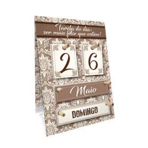 CALENDÁRIO PERMANENTE DE MESA FLORAL MARROM 26X18