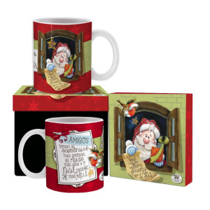 CANECA CERÂMICA FELIZ NATAL AMIGOS 