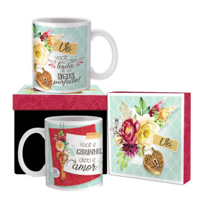 CANECA CERÂMICA VÓ VOCÊ É ELO QUE UNE NOSSA FAMÍLIA