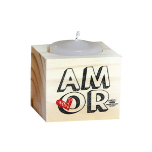 ENFEITE DE MESA COM VELA AMOR 5X5X5