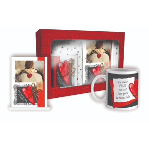 CAIXA PRESENTE COM PORTA RETRATO E CANECA VOCÊ ESTA NO MEU CORAÇÃO 16X23X8,5