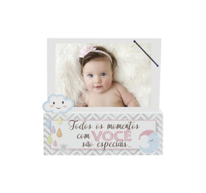 PORTA-RETRATO MADEIRINHA BEBÊ ROSA 17,5X18