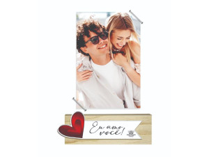 PORTA-RETRATO MADEIRINHA COM APLIQUE EU AMO VOCÊ 22,5X15