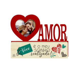 MADEIRINHA CRU COM PORTA RETRATO CORAÇÃO E PALAVRA AMOR VOCÊ É O MEU SONHO... 17X22