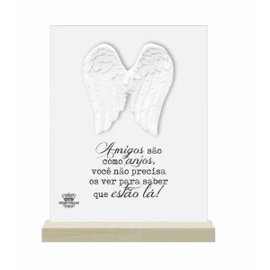 ENFEITE DE MESA COM APLIQUE ASAS AMIGOS SÃO COM ANJOS...15X11