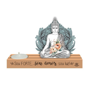 ENFEITE DE MESA COM VELA E PLACA SOU FORTE...BENÇÃO 15X21,5X6