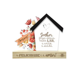 ENFEITE DE MESA COM APLIQUE SENHOR FAZEI ENTRAR...PASSARINHHO 14,5X18