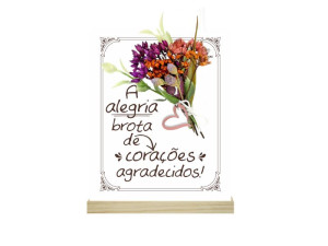 ENFEITE DE MESA COM APLIQUE A ALEGRIA BROTA DE CORAÇÕES...15X11