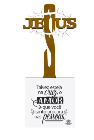 PLACA DE MESA COM APLIQUE E CRUZ TALVEZ ESTEJA...MEMÓRIA 25X10