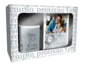 CAIXA PRESENTE COM PORTA RETRATO E CANECA MELHOR PAI 16X23X8,5