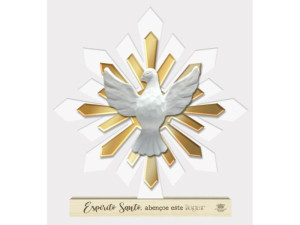 ENFEITE DE MESA COM APLIQUE ESPIRITO SANTO...26X24X3,5