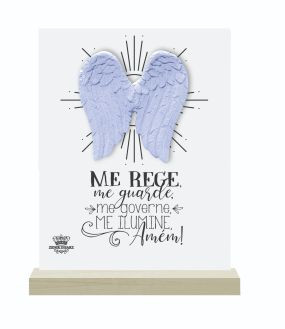 ENFEITE DE MESA COM APLIQUE ASAS ME REGE...AZUL 15X11