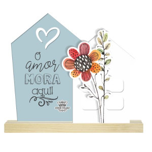 ENFEITE DE MESA COM APLIQUE O AMOR MORA AQUI...JARDIM...11,5X15X4