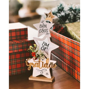 ENFEITE DE MESA COM APLIQUE FÉ, BENÇÃOS, AMOR... 29X13X3,5