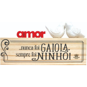 MADEIRINHA DE MESA CRU AMOR COM PÁSSAROS...FLORAL VERMELHO 10X19